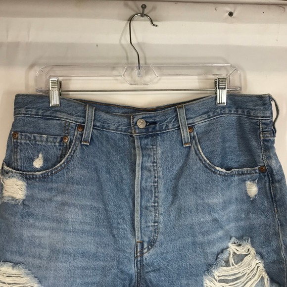 Levi's 501 Denim Cut Off Shorts Distressed Raw Hem Women's Size 32 - Picture 2 of 10